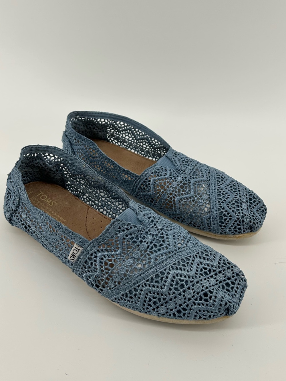 TOMS Women's Crochet Slip-On Flats in Dusty Blue